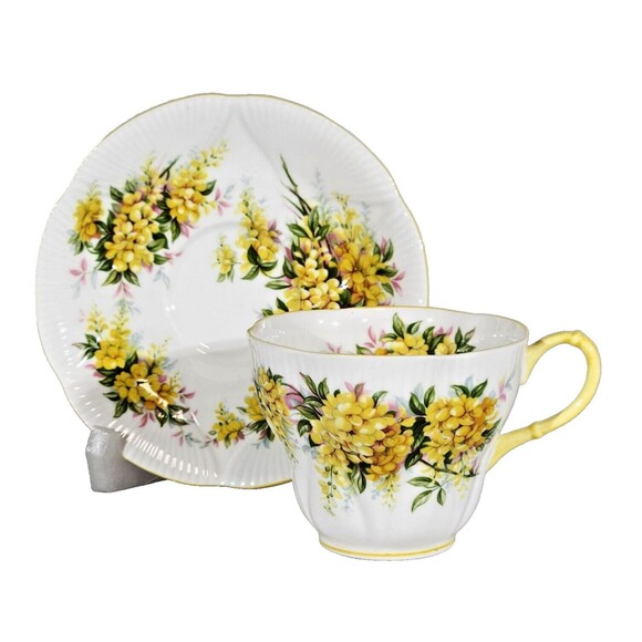 Royal Albert Teacup Saucer Blossom Time Series Laburnum Bone China Yellow Flower - Picture 1 of 9